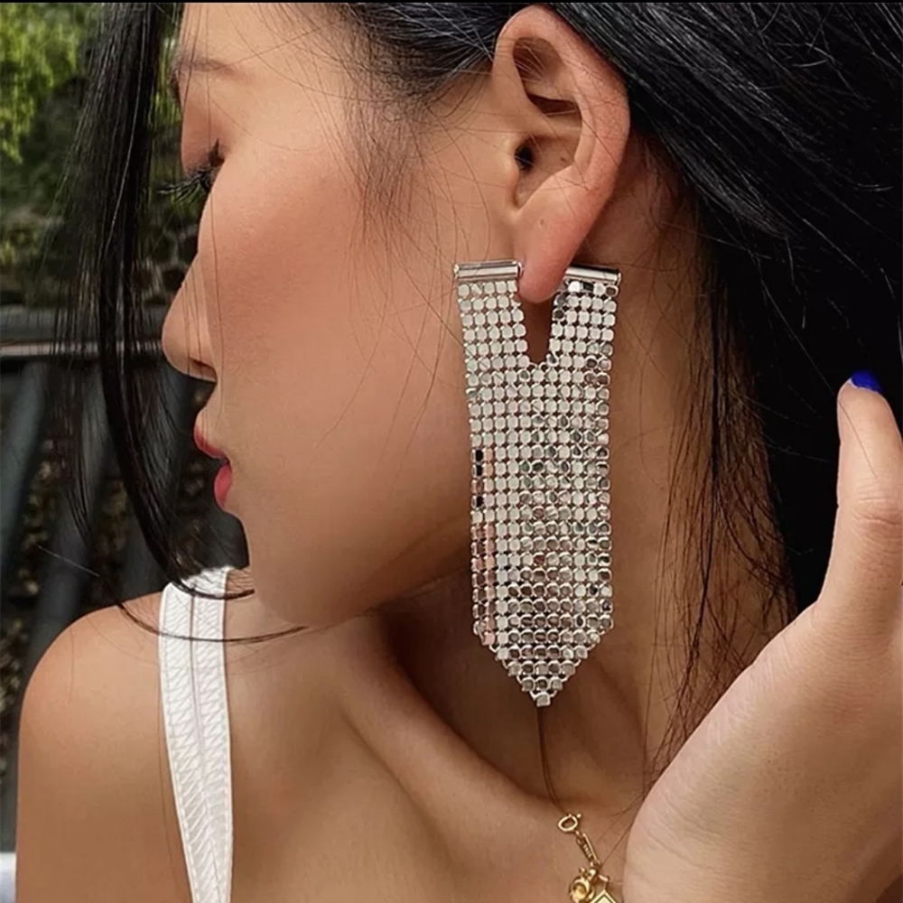 NEW, Long Silver Tassel Earrings